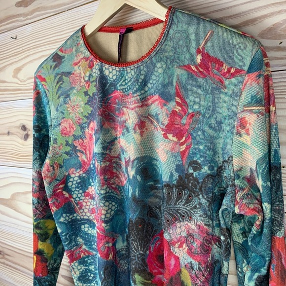 Vtg Nu Construction Top Womens Large Knit AOP USA Artsy 90s - Picture 2 of 12